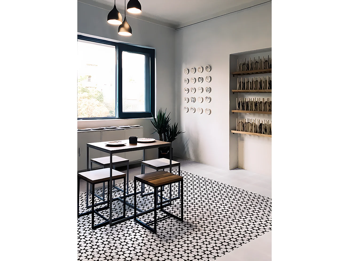 4 Carreaux de ciment véritable 0,16m2 / Carreaux de ciment artisanaux pour sol et mur coloris noir / blanc - l.20 x L.20 cm