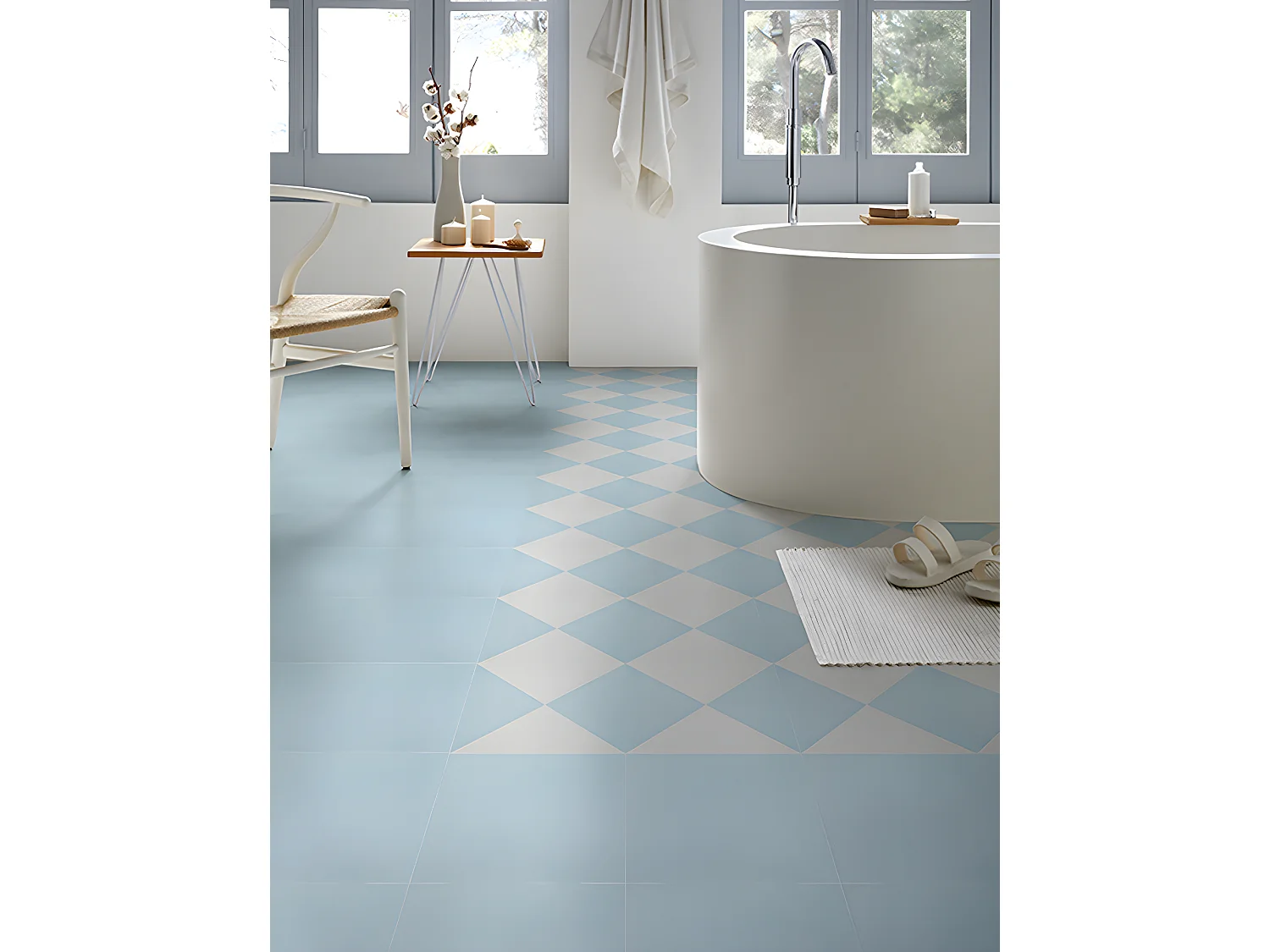 4 Carreaux de ciment véritable 0,16m2 / Carreaux de ciment artisanaux pour sol et mur coloris Bleu - l.20 x L.20 cm