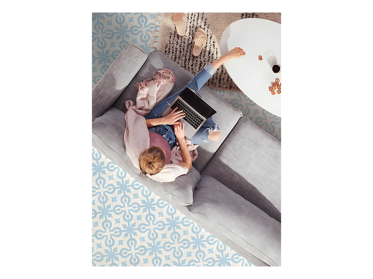 4 Carreaux de ciment véritable 0,16m2 / Carreaux de ciment artisanaux coloris Bleu pour sol et mur - l.20 x L.20 cm