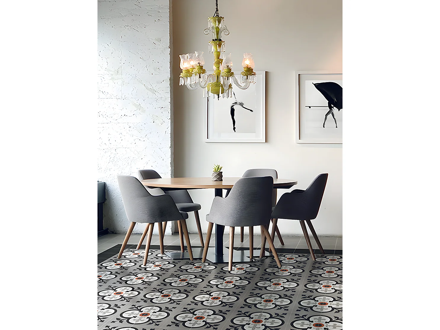 4 Carreaux de ciment véritable 0,16m2 / Carreaux de ciment artisanaux pour sol et mur multicolore - l.20 x L.20 cm 