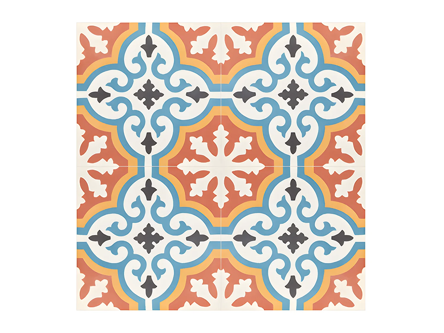 4 Carreaux de ciment hydraulique 0,16m2 / Carreaux de ciment artisanaux pour sol et mur coloris Orange - l.20 x L.20 cm