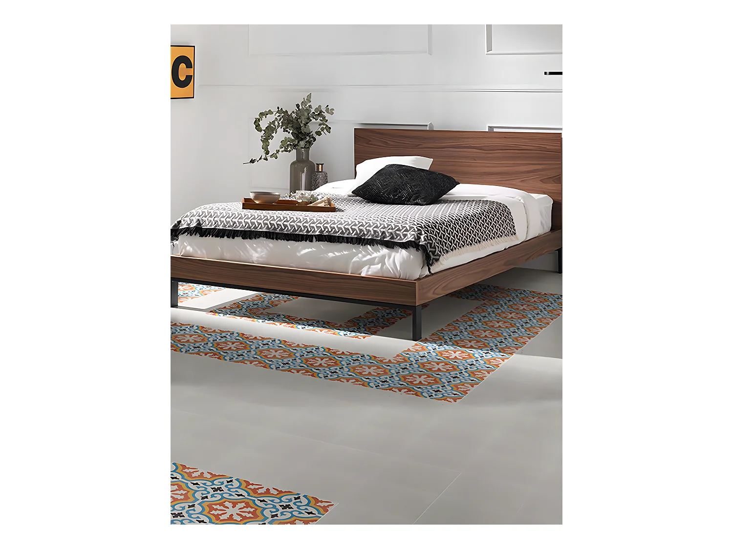 4 Carreaux de ciment hydraulique 0,16m2 / Carreaux de ciment artisanaux pour sol et mur coloris Orange - l.20 x L.20 cm