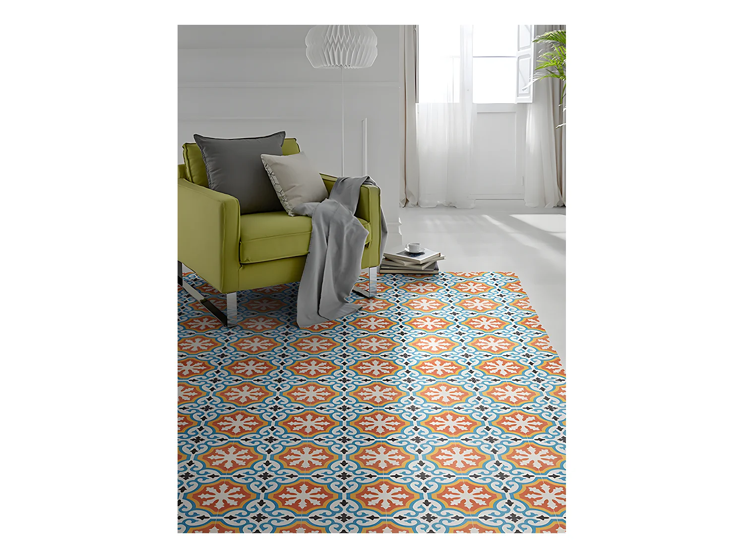 4 Carreaux de ciment hydraulique 0,16m2 / Carreaux de ciment artisanaux pour sol et mur coloris Orange - l.20 x L.20 cm