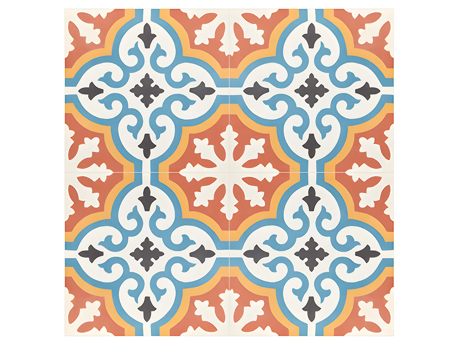 4 Carreaux de ciment hydraulique 0,16m2 / Carreaux de ciment artisanaux pour sol et mur coloris Orange - l.20 x L.20 cm