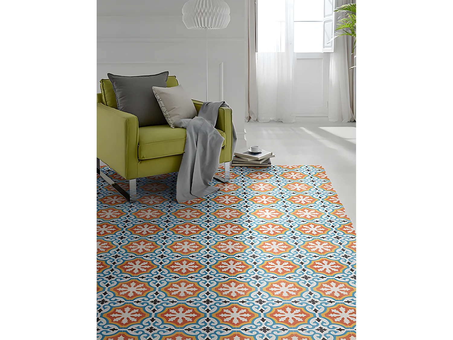 4 Carreaux de ciment hydraulique 0,16m2 / Carreaux de ciment artisanaux pour sol et mur coloris Orange - l.20 x L.20 cm