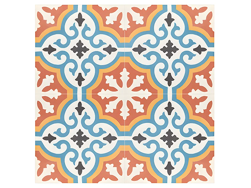 4 Carreaux de ciment hydraulique 0,16m2 / Carreaux de ciment artisanaux pour sol et mur coloris Orange - l.20 x L.20 cm