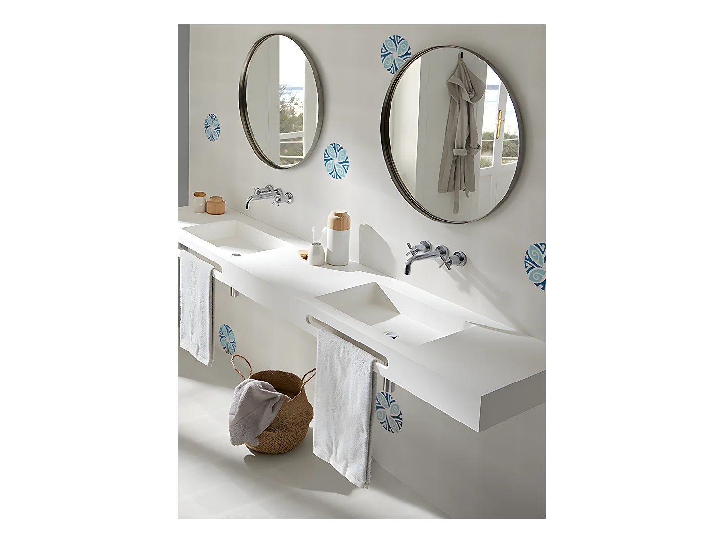 4 Carreaux de ciment véritable 0,16m2/ Carreaux de ciment artisanaux coloris Bleu pour sol et mur - l.20 x L.20 cm