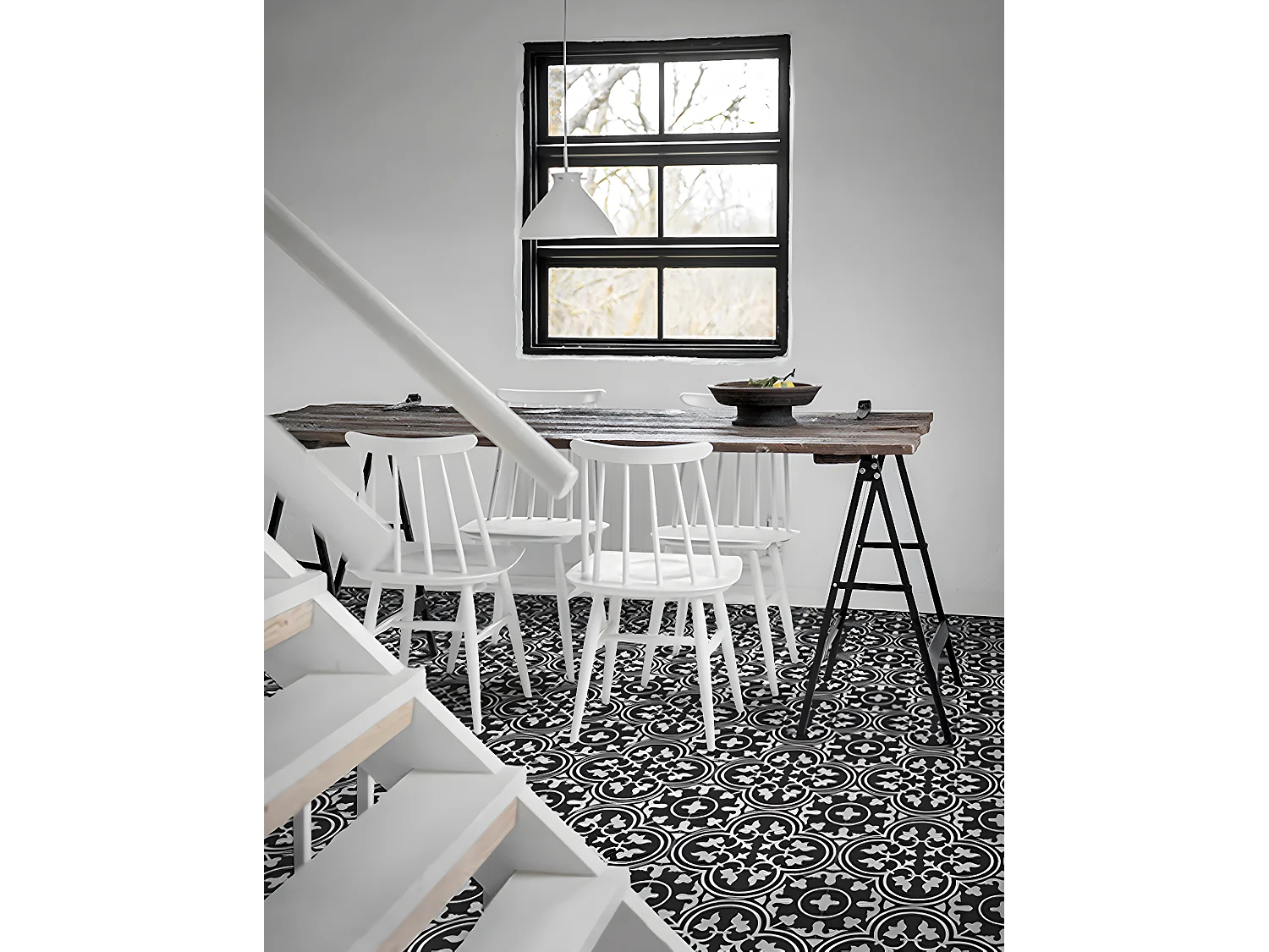 4 Carreaux de ciment véritable 0,16m2 / Carreaux de ciment artisanaux pour sol et mur coloris noir - l.20 x L.20 cm