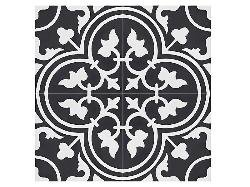 4 Carreaux de ciment véritable 0,16m2 / Carreaux de ciment artisanaux pour sol et mur coloris noir - l.20 x L.20 cm