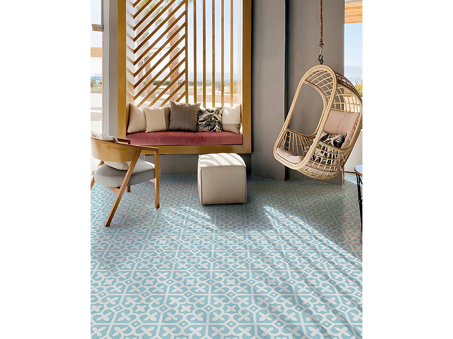 4 Carreaux de ciment véritable 0,16m2 / Carreaux de ciment artisanaux coloris bleu pour sol et mur - l.20 x L.20 cm 