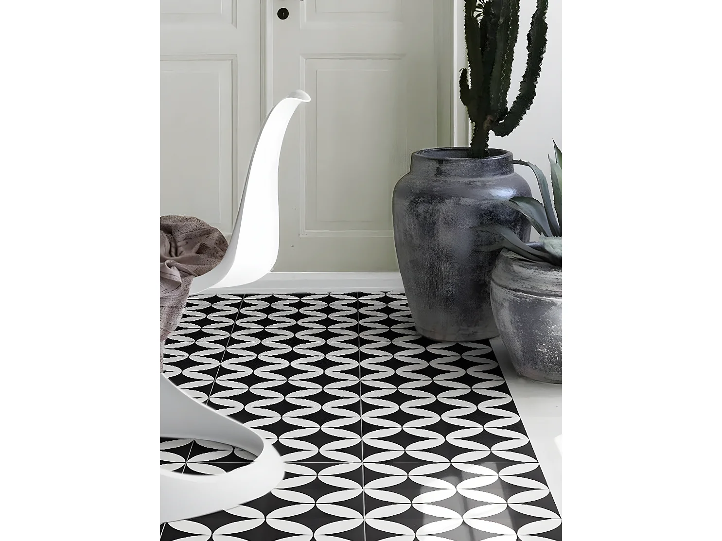 4 Carreaux de ciment véritable 0,16m2 / Carreaux de ciment artisanaux pour sol et mur coloris noir/blanc - l.20 x L.20 cm