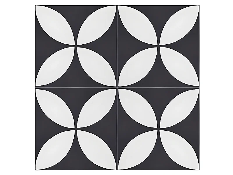 4 Carreaux de ciment véritable 0,16m2 / Carreaux de ciment artisanaux pour sol et mur coloris noir/blanc - l.20 x L.20 cm