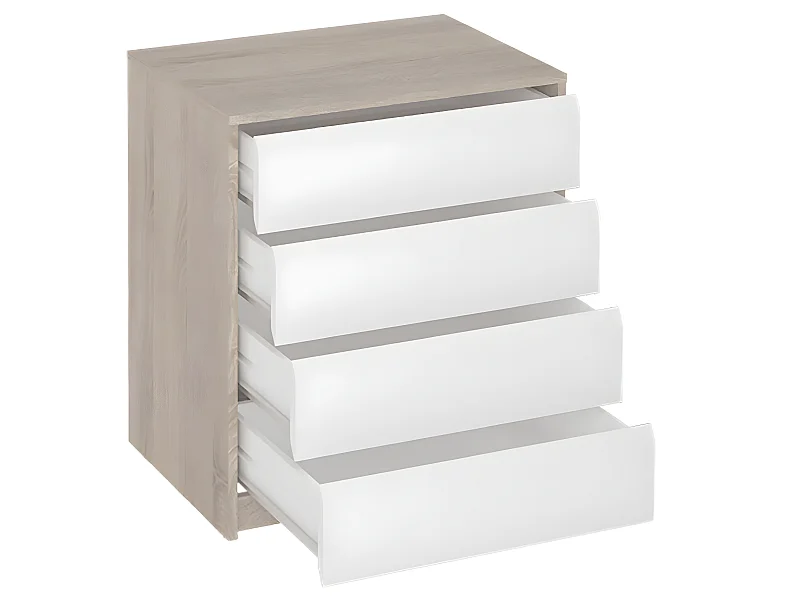 Commode, Meuble de rangement coloris chêne / blanc - Longueur 60 x Hauteur 73.4 x Profondeur 45 cm