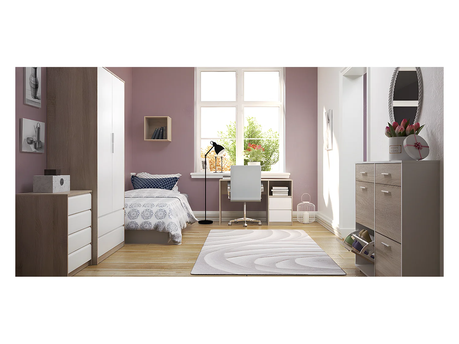 Commode, Meuble de rangement coloris chêne / blanc - Longueur 60 x Hauteur 73.4 x Profondeur 45 cm