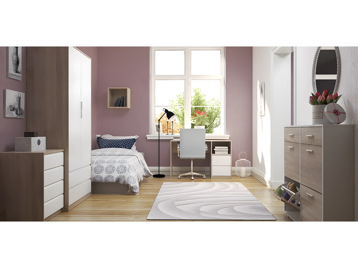 Commode, Meuble de rangement coloris chêne / blanc - Longueur 60 x Hauteur 73.4 x Profondeur 45 cm