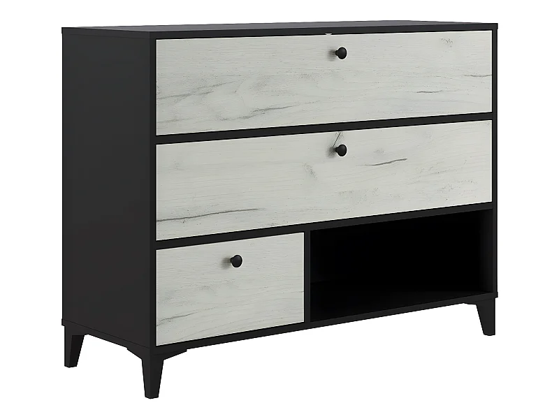 Commode en mélamine avec 3 tiroirs coloris noir et blanc - longueur 110 x largeur 40 x hauteur 84 cm