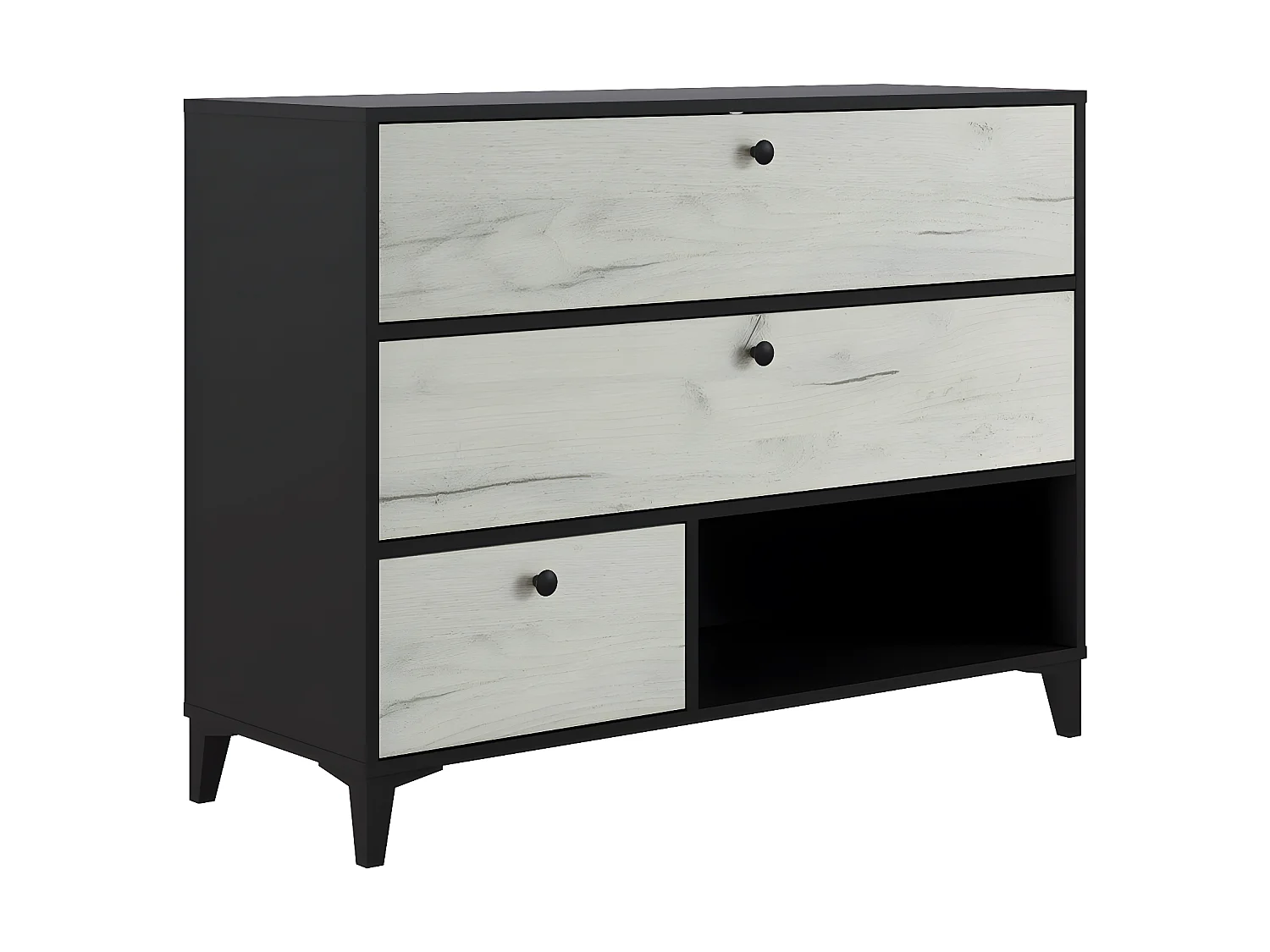 Commode en mélamine avec 3 tiroirs coloris noir et blanc - longueur 110 x largeur 40 x hauteur 84 cm