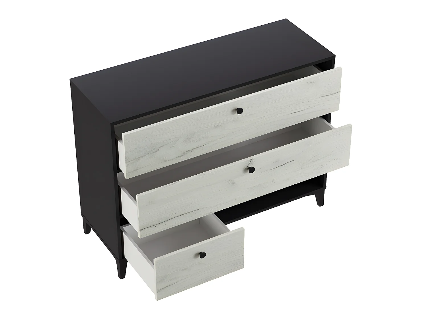 Commode en mélamine avec 3 tiroirs coloris noir et blanc - longueur 110 x largeur 40 x hauteur 84 cm