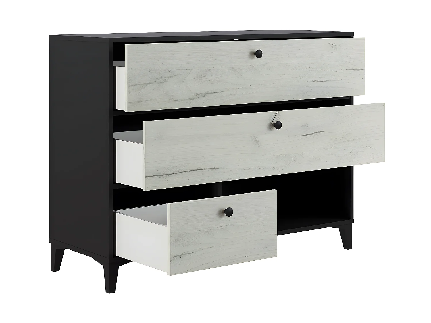 Commode en mélamine avec 3 tiroirs coloris noir et blanc - longueur 110 x largeur 40 x hauteur 84 cm