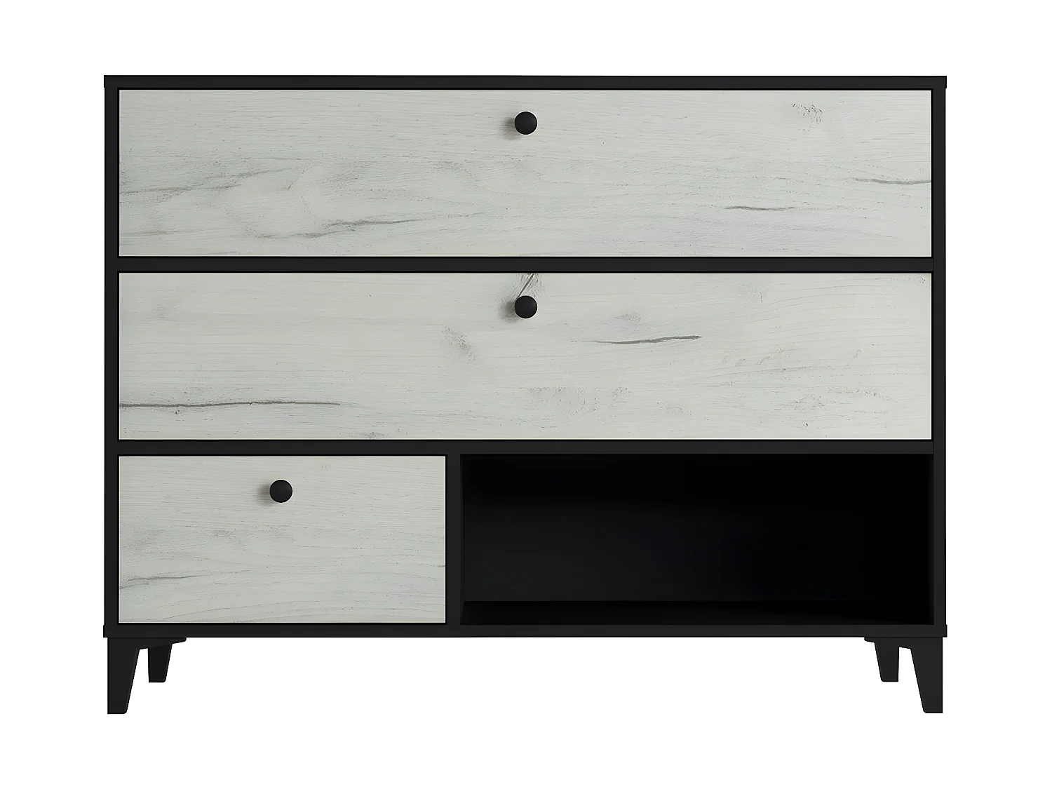 Commode en mélamine avec 3 tiroirs coloris noir et blanc - longueur 110 x largeur 40 x hauteur 84 cm