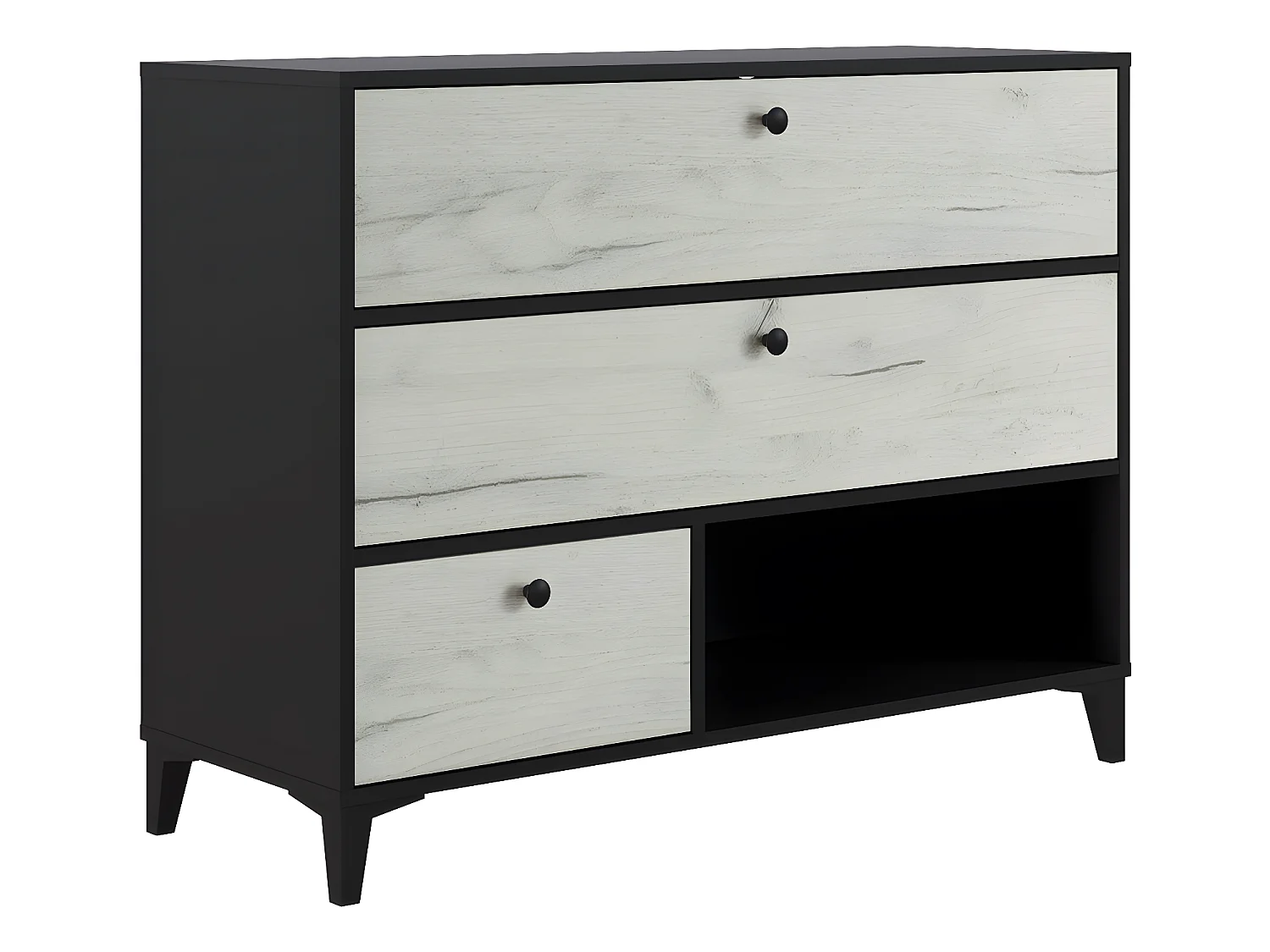 Commode en mélamine avec 3 tiroirs coloris noir et blanc - longueur 110 x largeur 40 x hauteur 84 cm