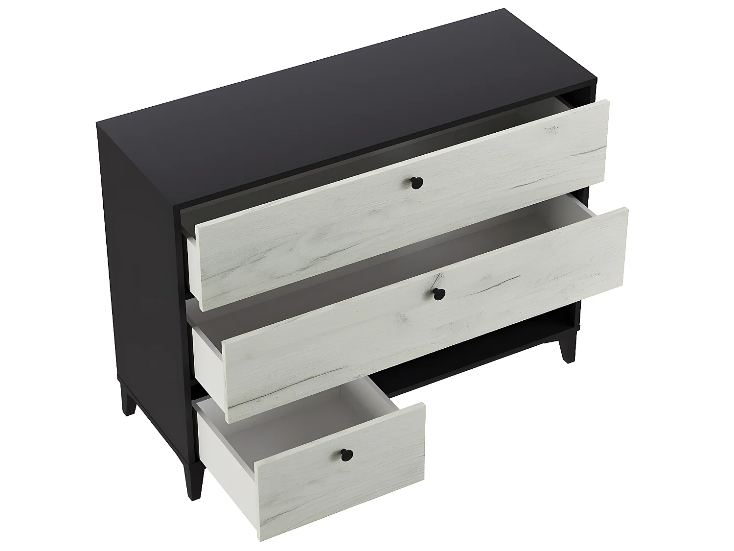 Commode en mélamine avec 3 tiroirs coloris noir et blanc - longueur 110 x largeur 40 x hauteur 84 cm