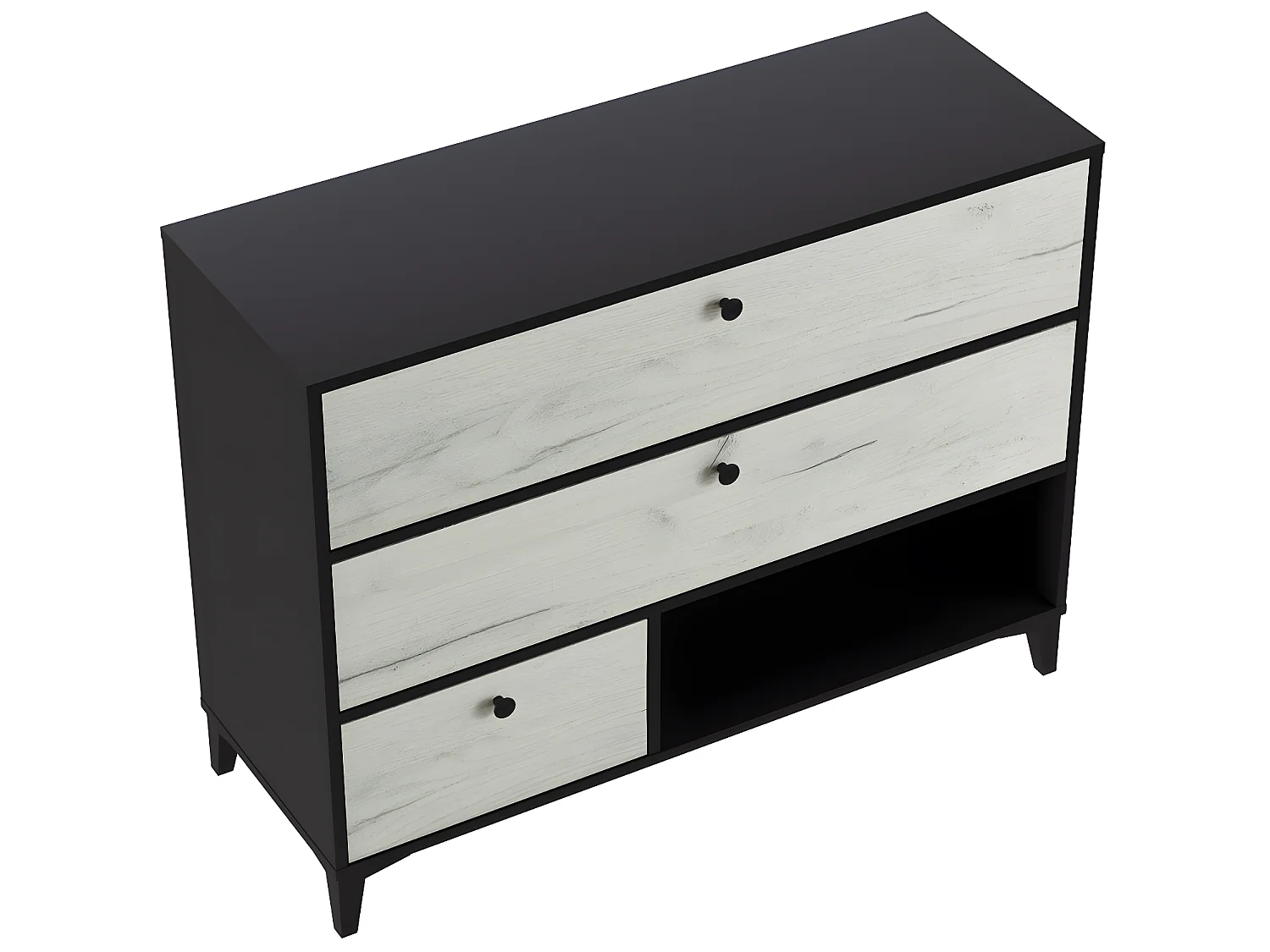 Commode en mélamine avec 3 tiroirs coloris noir et blanc - longueur 110 x largeur 40 x hauteur 84 cm