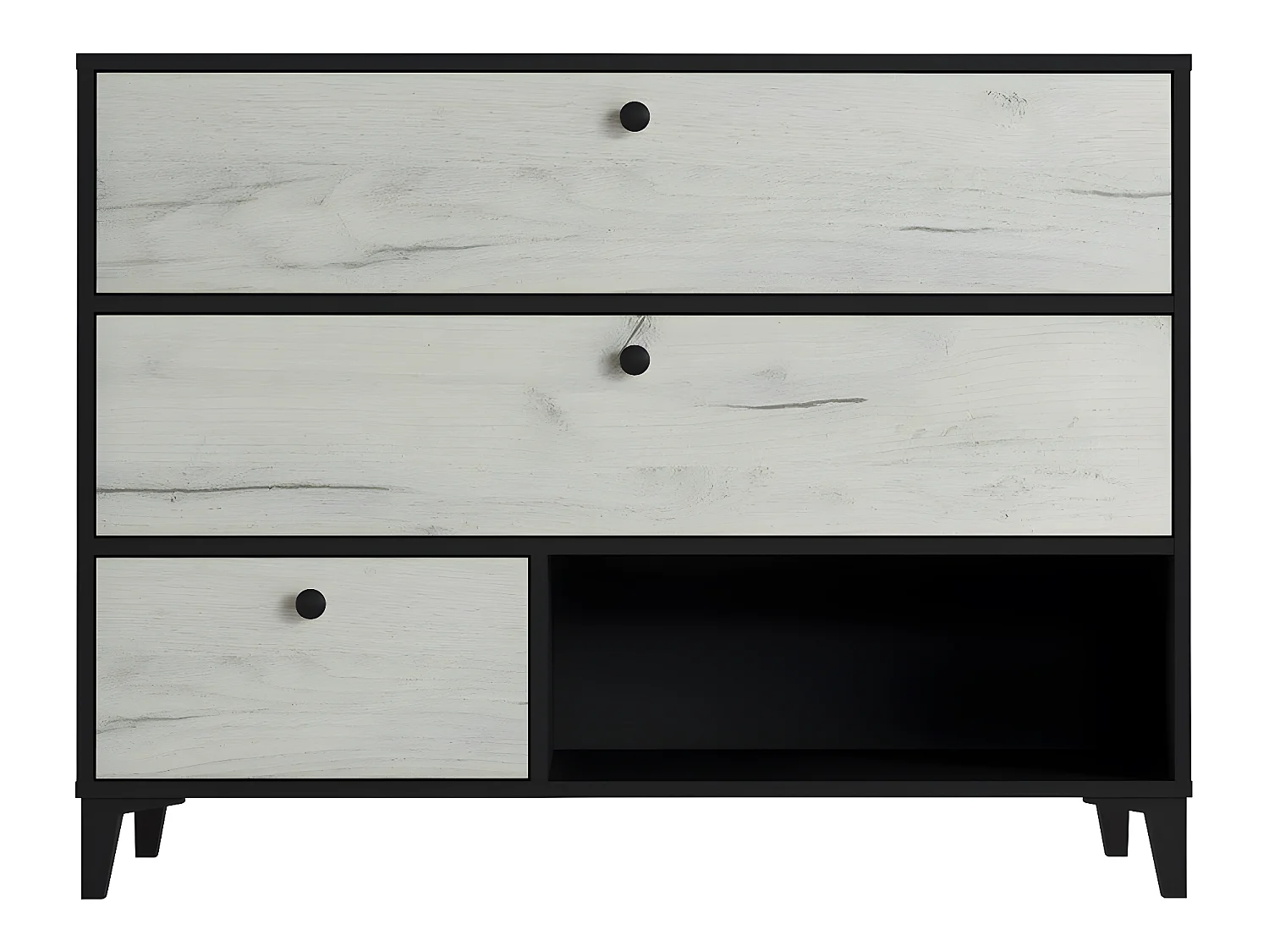 Commode en mélamine avec 3 tiroirs coloris noir et blanc - longueur 110 x largeur 40 x hauteur 84 cm