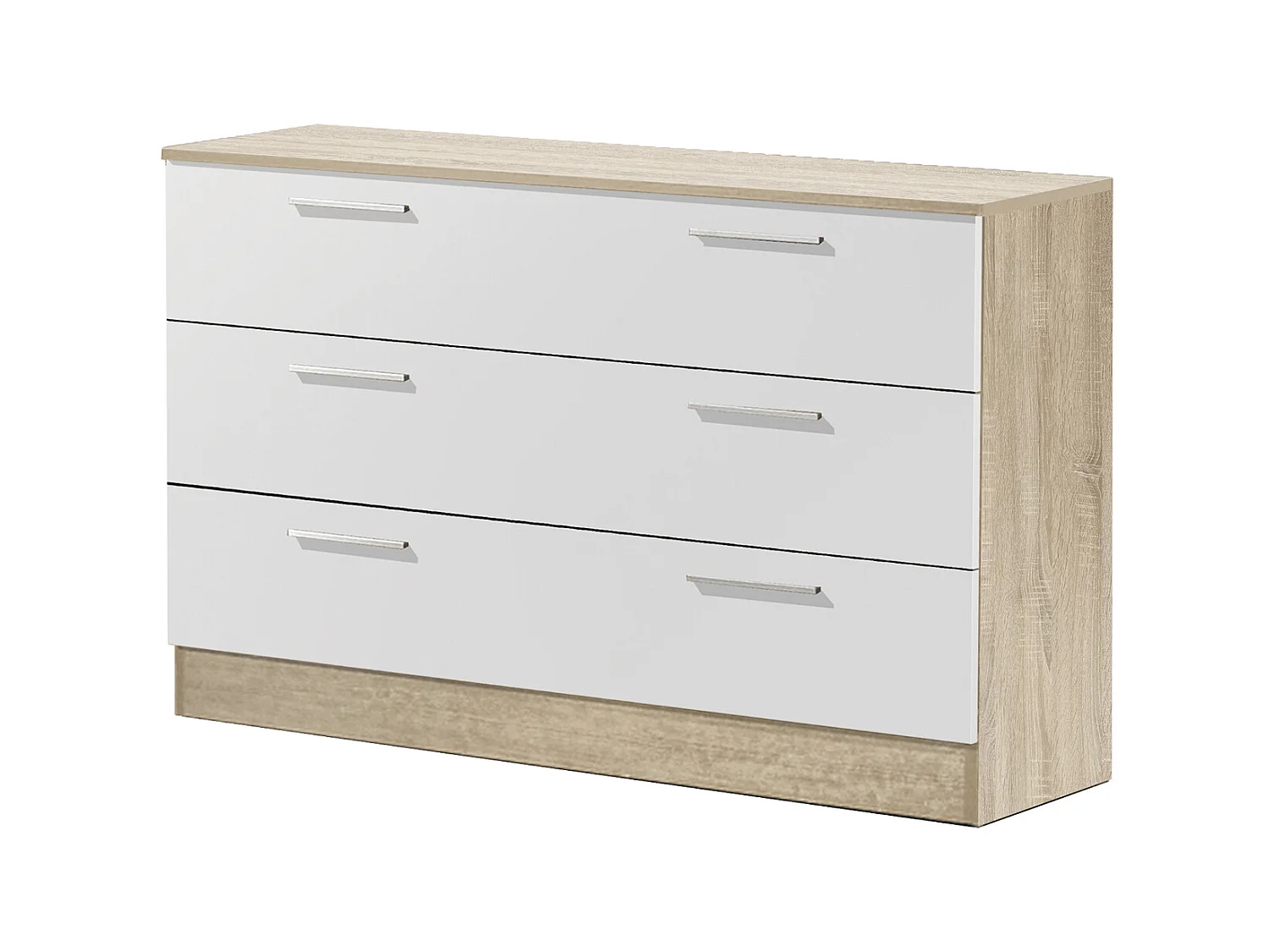 Commode / meuble de rangement de 3 tiroirs coloris Chêne Cambrian / Blanc - longueur 100 x profondeur 35 x hauteur 69 cm