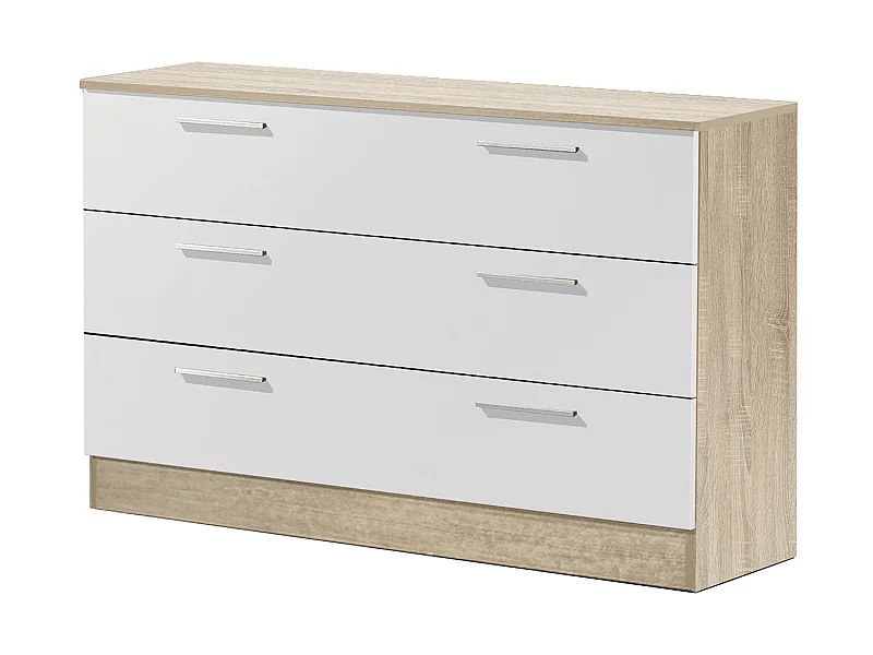 Commode / meuble de rangement de 3 tiroirs coloris Chêne Cambrian / Blanc - longueur 100 x profondeur 35 x hauteur 69 cm
