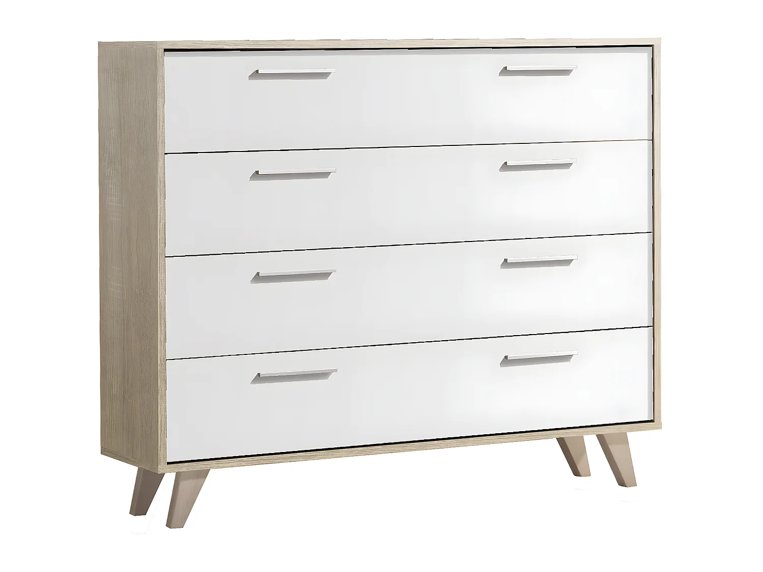 Commode / meuble de rangement de 4 tiroirs avec pieds coloris Chêne Cambrian / Blanc - longueur 103 x profondeur 35 x hauteur 82 cm
