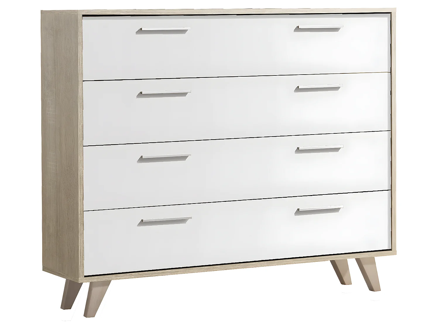 Commode / meuble de rangement de 4 tiroirs avec pieds coloris Chêne Cambrian / Blanc - longueur 103 x profondeur 35 x hauteur 82 cm