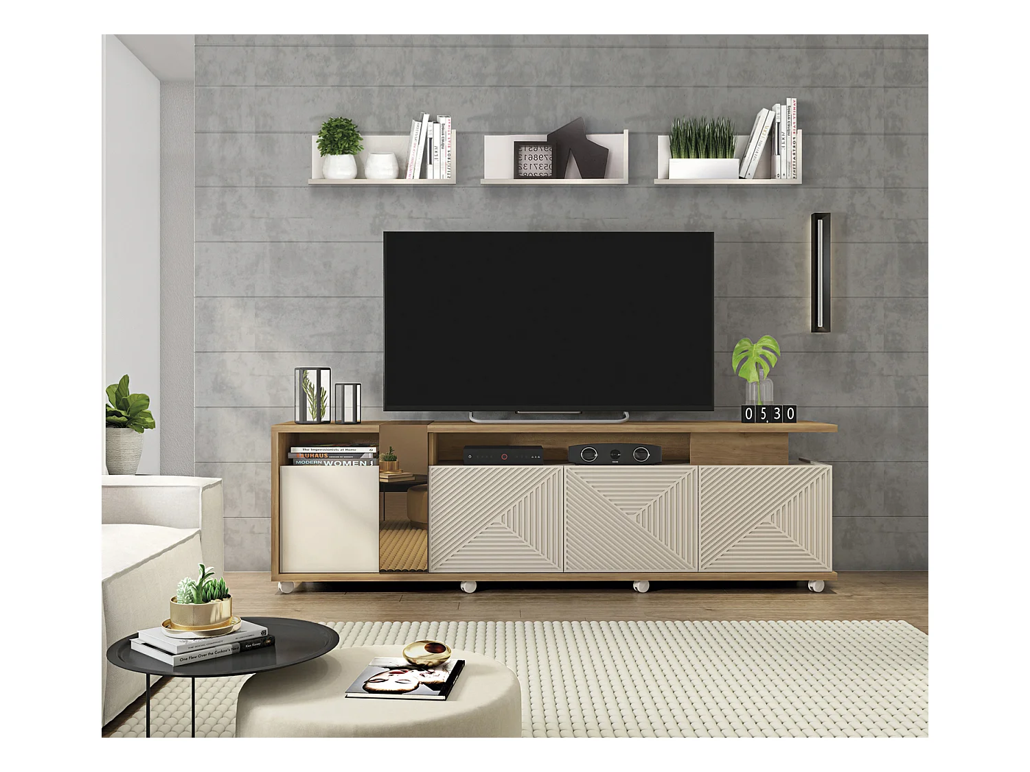 Etagère murale coloris Beige - longueur 45 x profondeur 17 x hauteur 20 cm