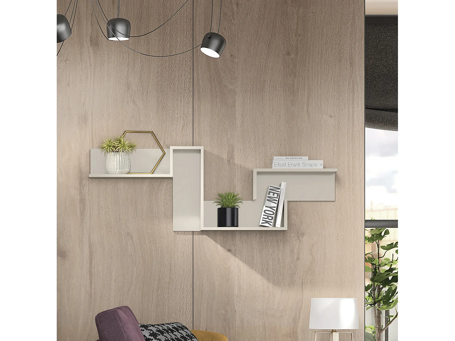 Etagère murale coloris Beige - longueur 45 x profondeur 17 x hauteur 20 cm