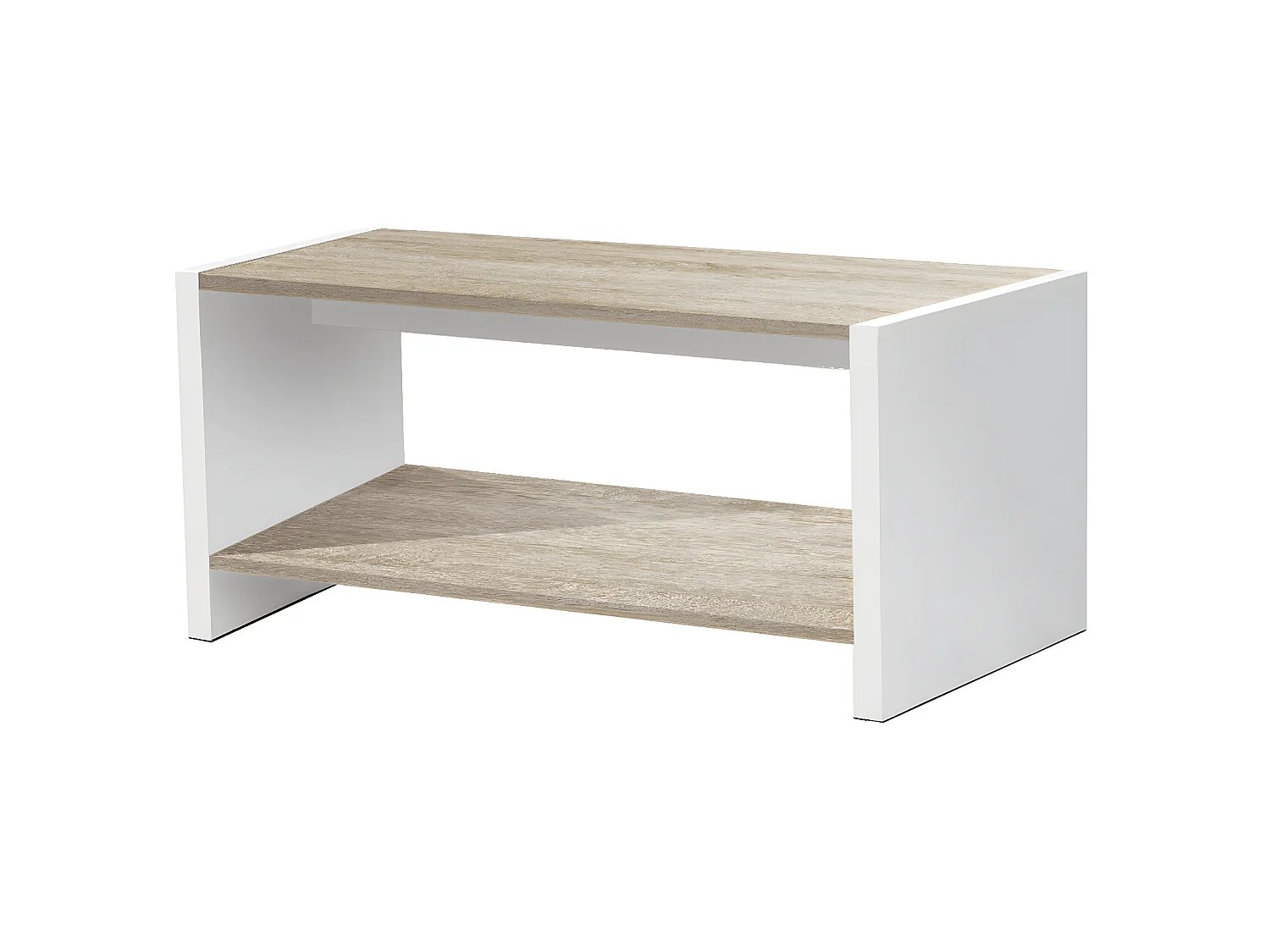 Table basse coloris Blanc / Chêne Cambrian - longueur 77 x profondeur 40 x hauteur 39 cm