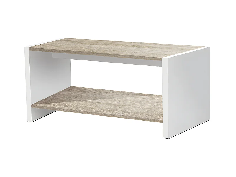 Table basse coloris Blanc / Chêne Cambrian - longueur 77 x profondeur 40 x hauteur 39 cm