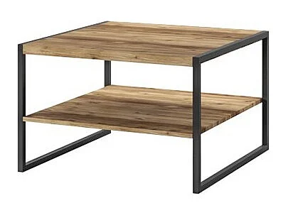 Quadratischer Couchtisch im Industriestil, Kollektion ZOLA. Farben Fichte und Schwarz.