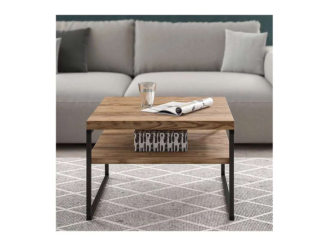 Mesa baja cuadrada estilo industrial colección ZOLA. Color picea y negro.