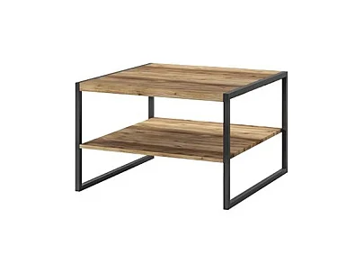 Vierkante industriële stijl salontafel uit de ZOLA collectie. Kleur sparrenhout en zwart.