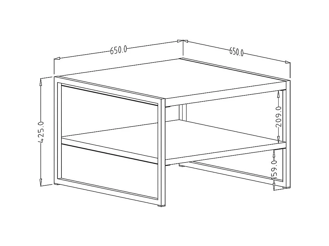 Tavolino basso quadrato in stile industriale, collezione ZOLA. Colori abete e nero.