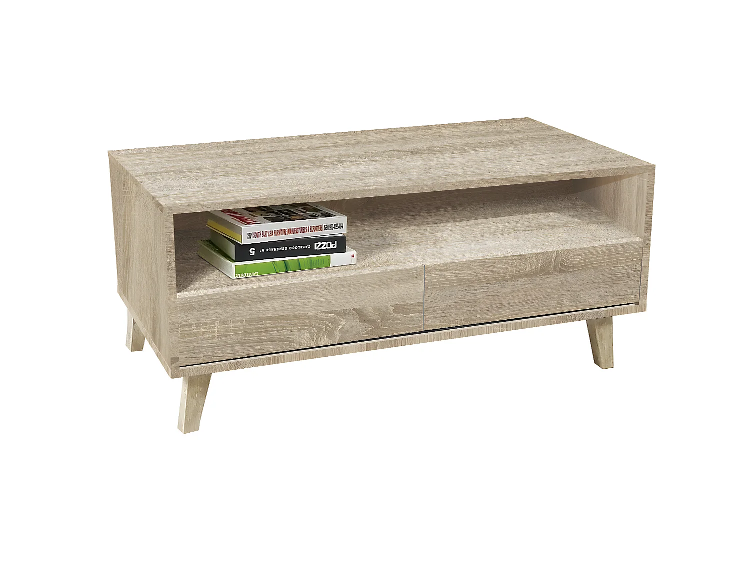 Table basse avec 2 tiroirs avec pieds coloris Chêne Cambrian - longueur 103 x profondeur 51 x hauteur 41 cm