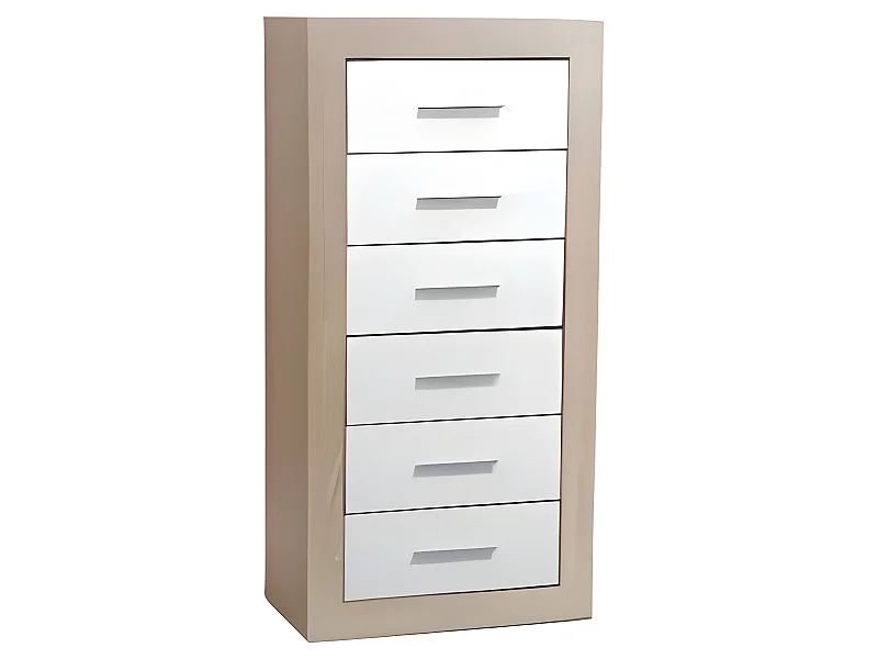 Chiffonnier de 6 tiroirs coloris Chêne Cambrian / Blanc - Longueur 54 x profondeur 35 x hauteur 110 cm