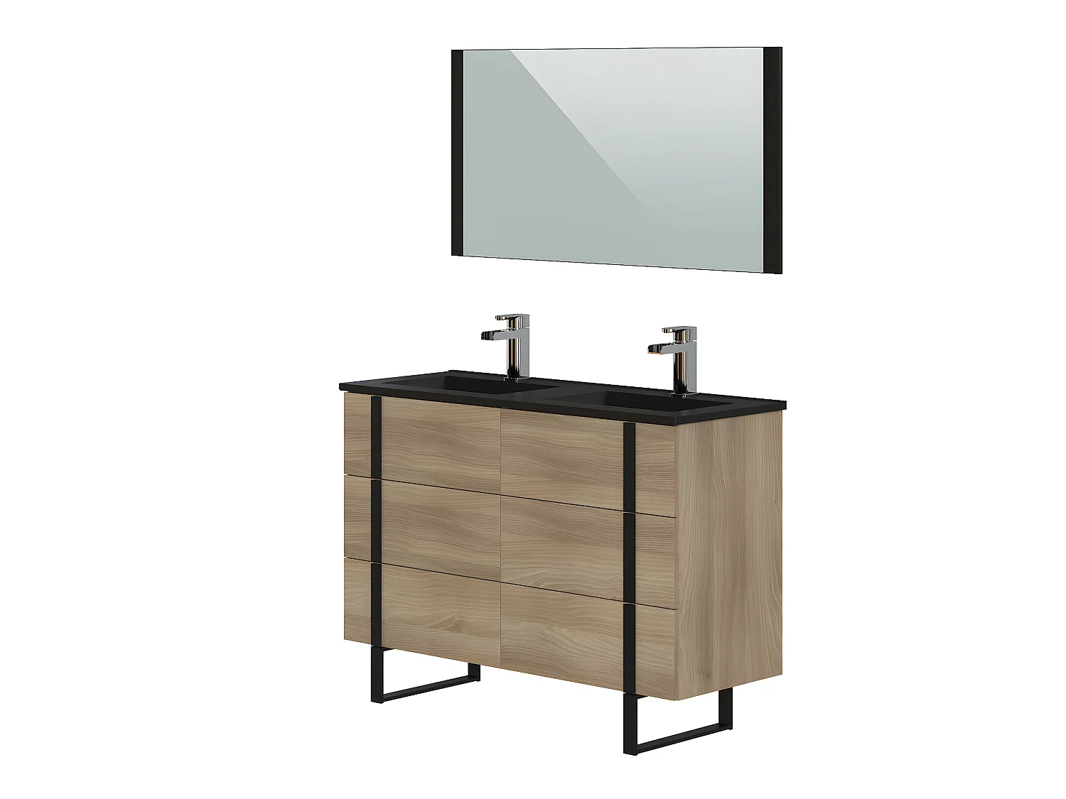 Ensemble de salle de bain en mélamine coloris chêne/ noir