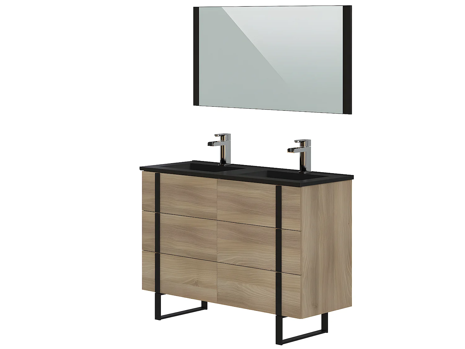 Ensemble de salle de bain en mélamine coloris chêne/ noir