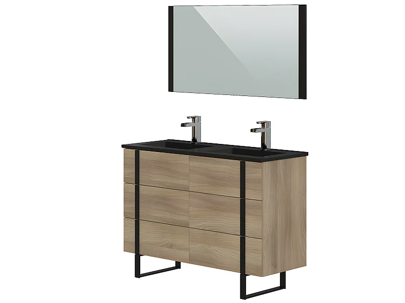 Ensemble de salle de bain en mélamine coloris chêne/ noir