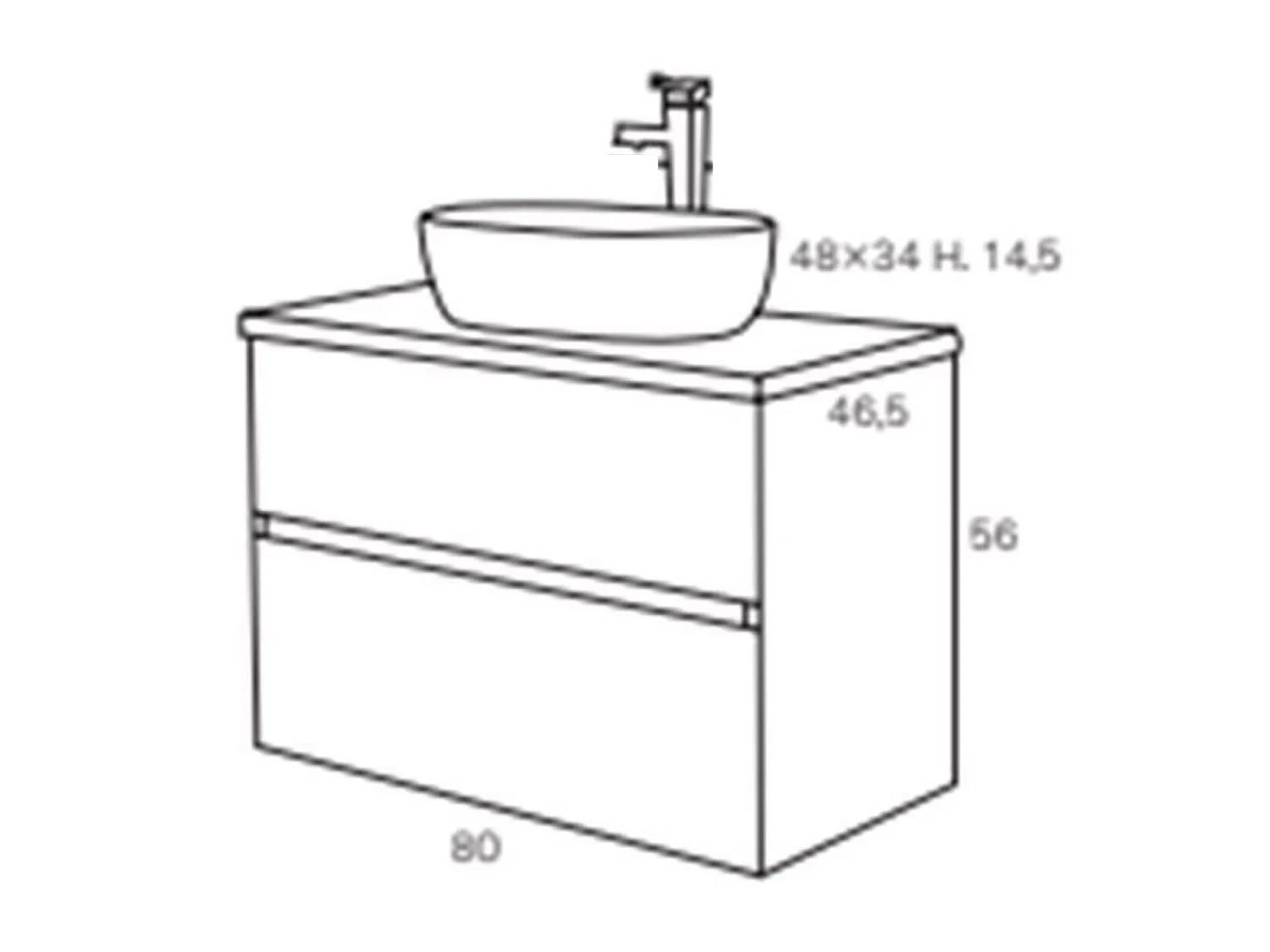 Ensemble de salle de bain coloris taupe avec vasque à poser + miroir + colonne - Longueur meuble 80 x Profondeur 46 x Hauteur 56 cm