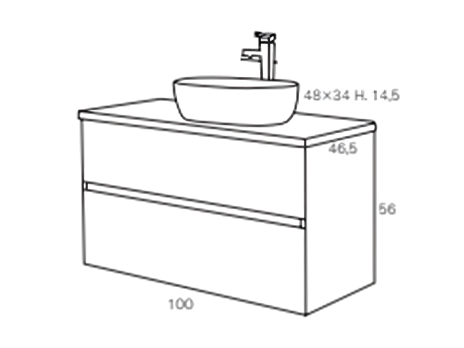 Ensemble de salle de bain coloris taupe avec vasque à poser + miroir + colonne - Longueur meuble 100 x Profondeur 46 x Hauteur 56 cm