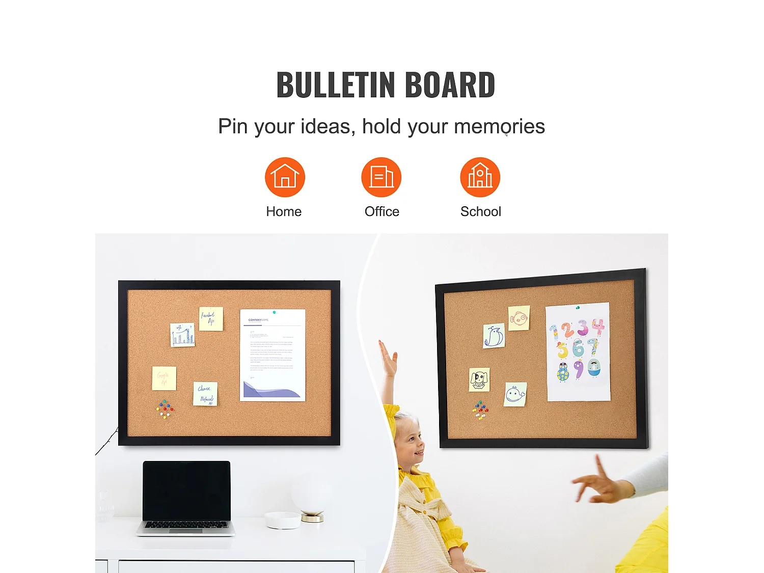 Tableau en Liège, SucceBuy Tableau d'Affichage en Liège, Cadre MDF 91 × 61 cm, Fixation Murale