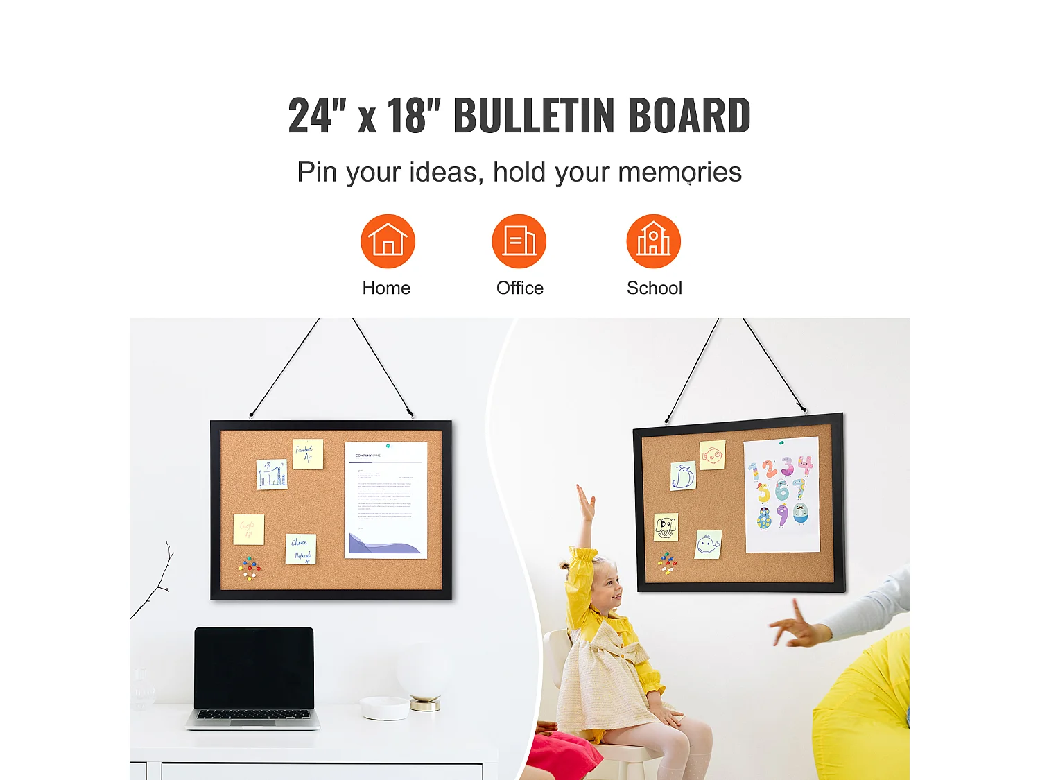 Tableau en Liège, SucceBuy Tableau d'Affichage en Liège 61 × 46 cm, Cadre en MDF, Organiseur Mural