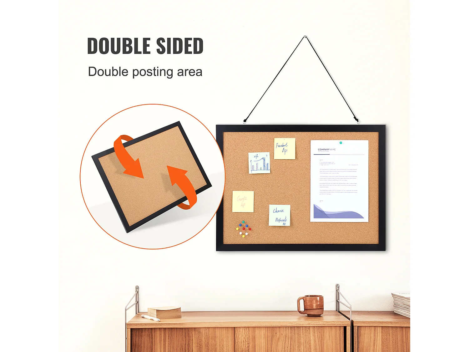 Tableau en Liège, SucceBuy Tableau d'Affichage en Liège 61 × 46 cm, Cadre en MDF, Organiseur Mural